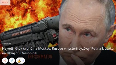 Udrží Putin nervy na uzdě, nebo srovná také civilní Kyjev se zemí za útok na civilní Moskvu? ?
